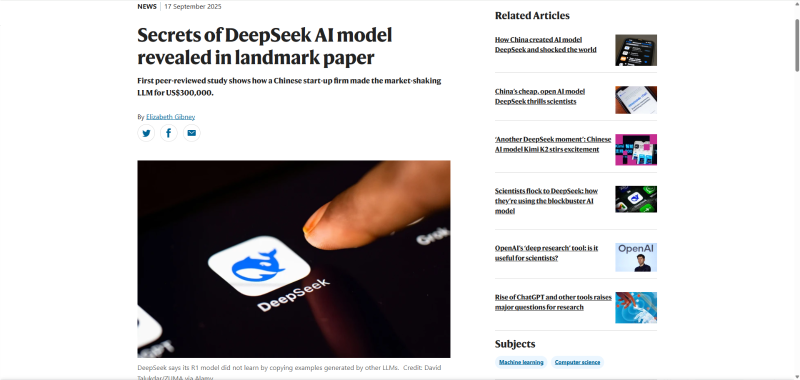 中国大模型首次登《Nature》封面：DeepSeek R1以208万元低成本突破全球AI壁垒