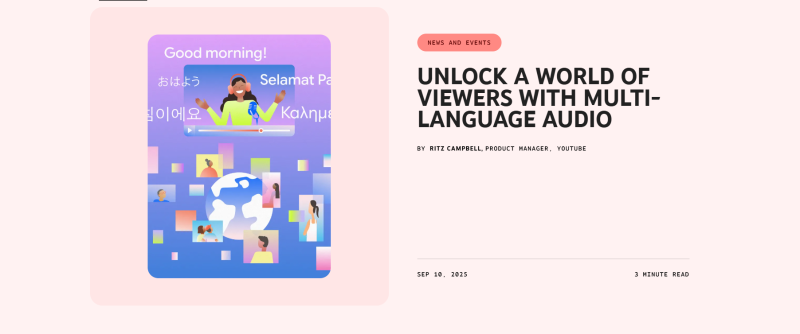 YouTube多语言音频功能全面开放 创作者国际观看时长显著增长