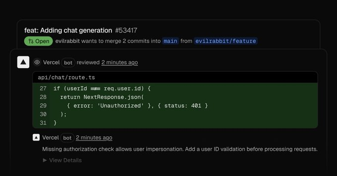 Vercel Agent AI代码审查工具开启公测：自动审查质量安全并生成验证补丁，新用户享$100免费额度